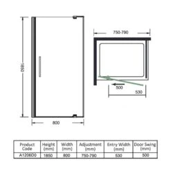 Merlyn Ionic Source Pivot Shower Door 800mm - A1206D0 9 Merlyn Ionic Source Pivot Shower Door 800mm - A1206D0 -Bliss Bath Shop m e merlyn a1206d0 dimensions
