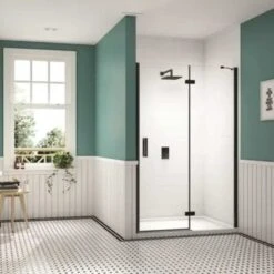 Merlyn Black 1200mm Hinge & Inline Recess Shower Door With MStone Tray - BLKBH1200RECH -Bliss Bath Shop m e merlyn hingle inline door 1 2