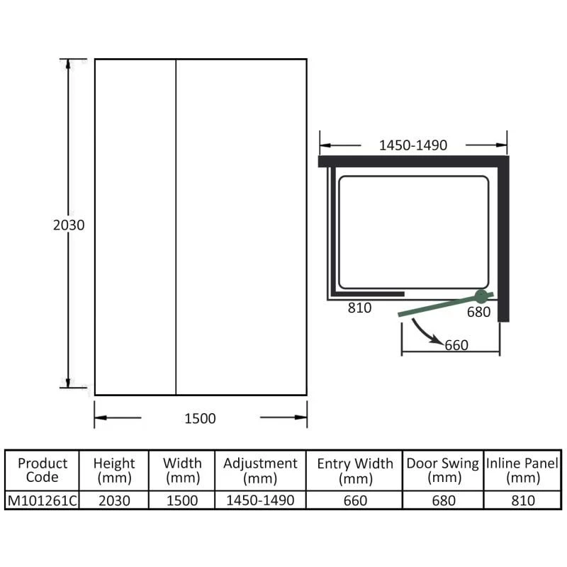 Merlyn 10 Series Pivot Shower Door & Inline Panel 1500mm - M101261C 6 Merlyn 10 Series Pivot Shower Door & Inline Panel 1500mm - M101261C - Image 4