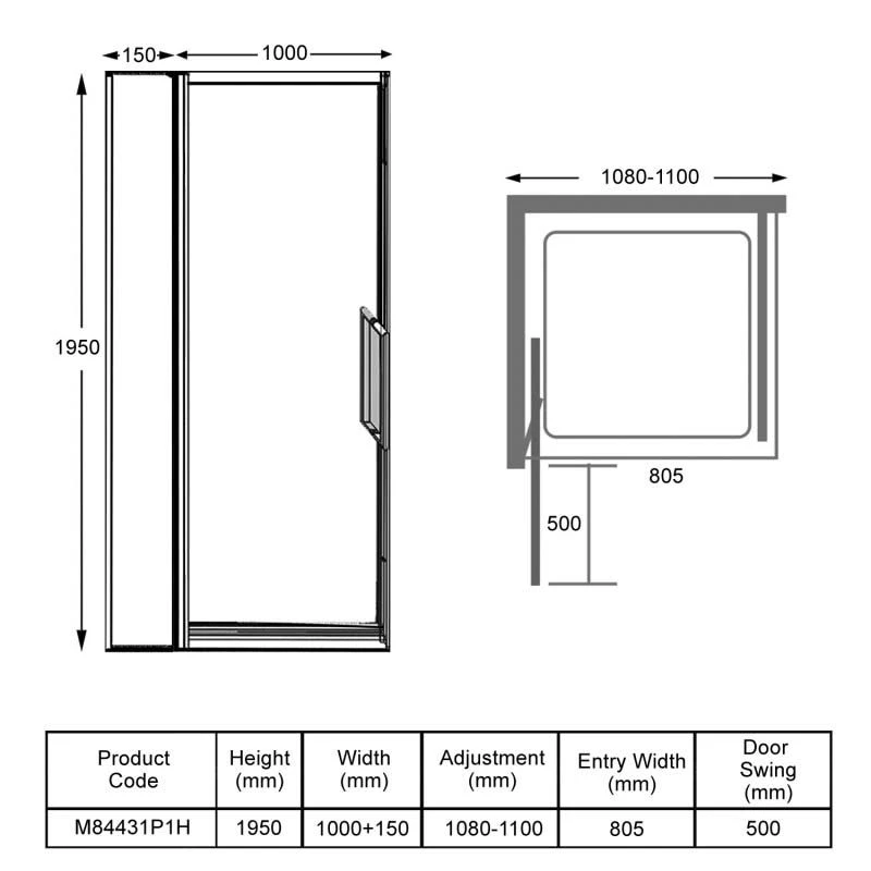 Merlyn 8 Series Infold And Inline Panel 1100mm+ Wide - 1080-1140mm - M84431P1H 5 Merlyn 8 Series Infold And Inline Panel 1100mm+ Wide - 1080-1140mm - M84431P1H - Image 3