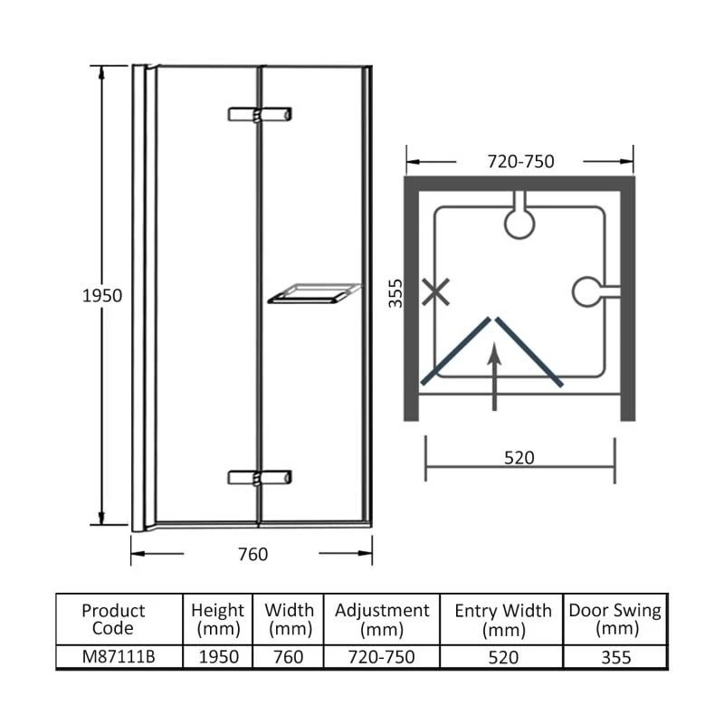 Merlyn 8 Series Frameless Hinged Bifold Shower Door With Tray 760mm - M87111B 7 Merlyn 8 Series Frameless Hinged Bifold Shower Door With Tray 760mm - M87111B - Image 5