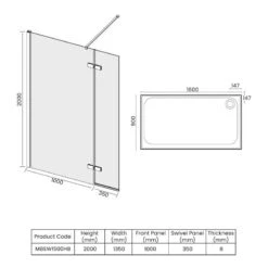 Merlyn 8 Series Showerwall With Hinged Swivel Panel Including Merlyn Mstone Tray 1600 X 900mm - M8SW1500HB -Bliss Bath Shop m e merlyn m8sw1500hb dimensions