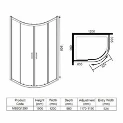 Merlyn MBOX 2 Door Quadrant Shower Enclosure 1200 X 900mm - MB2Q1290 11 Merlyn MBOX 2 Door Quadrant Shower Enclosure 1200 X 900mm - MB2Q1290 -Bliss Bath Shop m e merlyn mb2q1290 dimensions