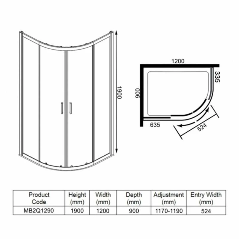 Merlyn MBOX 2 Door Quadrant Shower Enclosure 1200 X 900mm - MB2Q1290 7 Merlyn MBOX 2 Door Quadrant Shower Enclosure 1200 X 900mm - MB2Q1290 - Image 5