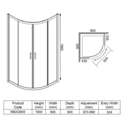 Merlyn MBOX 2 Door Quadrant Shower Enclosure 900mm - MB2Q900 11 Merlyn MBOX 2 Door Quadrant Shower Enclosure 900mm - MB2Q900 -Bliss Bath Shop m e merlyn mb2q900 dimensions