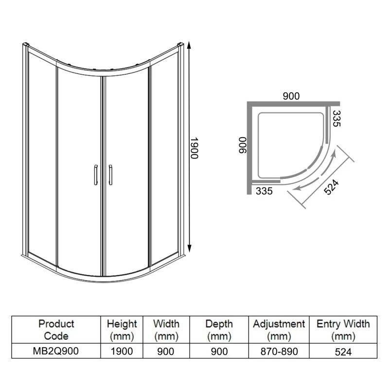 Merlyn MBOX 2 Door Quadrant Shower Enclosure 900mm - MB2Q900 7 Merlyn MBOX 2 Door Quadrant Shower Enclosure 900mm - MB2Q900 - Image 5