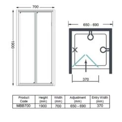 Merlyn MBOX 700mm Bi-Fold Shower Door - MBB700 -Bliss Bath Shop m e merlyn mbb700 dimensions