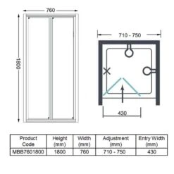 Merlyn MBOX 760 Loft Bi-Fold 1800mm Shower Door - MBB760/1800 -Bliss Bath Shop m e merlyn mbb7601800 dimensions
