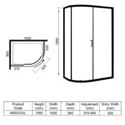 Merlyn 8 Series 1 Door Offset Quadrant Left Hand With Tray 1000 X 800mm - MS83233L 9 Merlyn 8 Series 1 Door Offset Quadrant Left Hand With Tray 1000 X 800mm - MS83233L -Bliss Bath Shop m e merlyn ms83233l dimensions