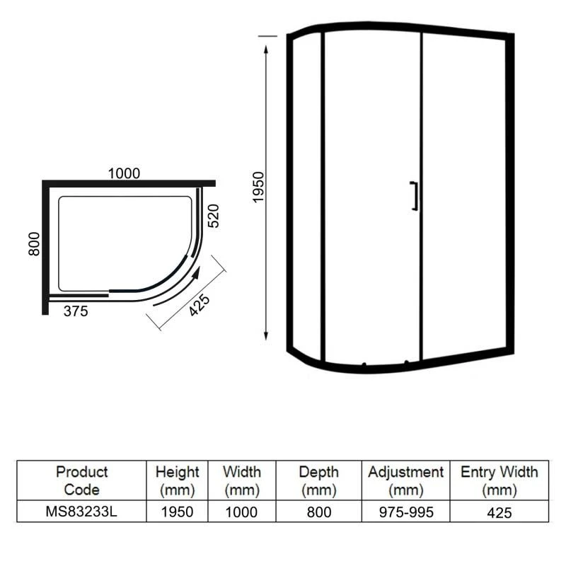 Merlyn 8 Series 1 Door Offset Quadrant Left Hand With Tray 1000 X 800mm - MS83233L 5 Merlyn 8 Series 1 Door Offset Quadrant Left Hand With Tray 1000 X 800mm - MS83233L - Image 3