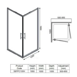 Merlyn 8 Series Frameless Double Pivot Shower Wall 1000 X 1000mm - S8FPC100H -Bliss Bath Shop m e merlyn s8fpc100h dimensions