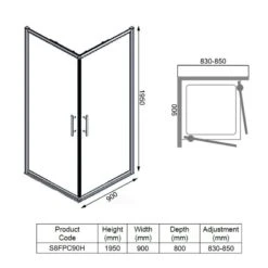 Merlyn 8 Series Frameless Double Pivot Shower Wall 900 X 900mm - S8FPC90H 13 Merlyn 8 Series Frameless Double Pivot Shower Wall 900 X 900mm - S8FPC90H -Bliss Bath Shop m e merlyn s8fpc90h dimensions