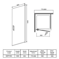 Merlyn 8 Series Frameless Pivot Shower Door 800mm - S8FPV80 -Bliss Bath Shop m e merlyn s8fpv80 dimensions
