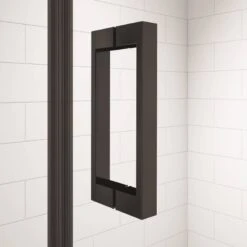 Merlyn Black Hinge And Inline Shower Door 900+mm - BLKH900SP -Bliss Bath Shop m e merlynblackhandle 1