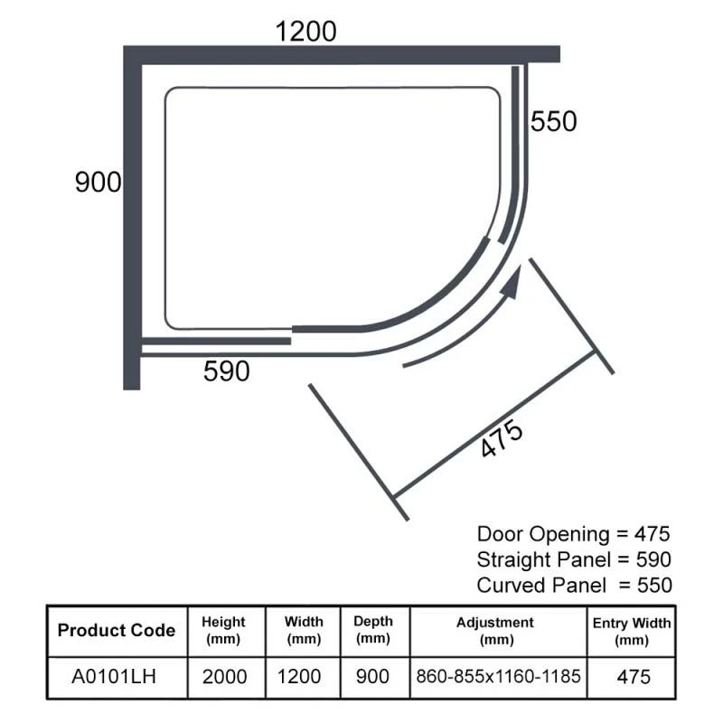 Merlyn Ionic Essence 1 Door Offset Quadrant Shower Enclosure 1200 X 900mm Right Hand - A0101LH 5 Merlyn Ionic Essence 1 Door Offset Quadrant Shower Enclosure 1200 X 900mm Right Hand - A0101LH - Image 3