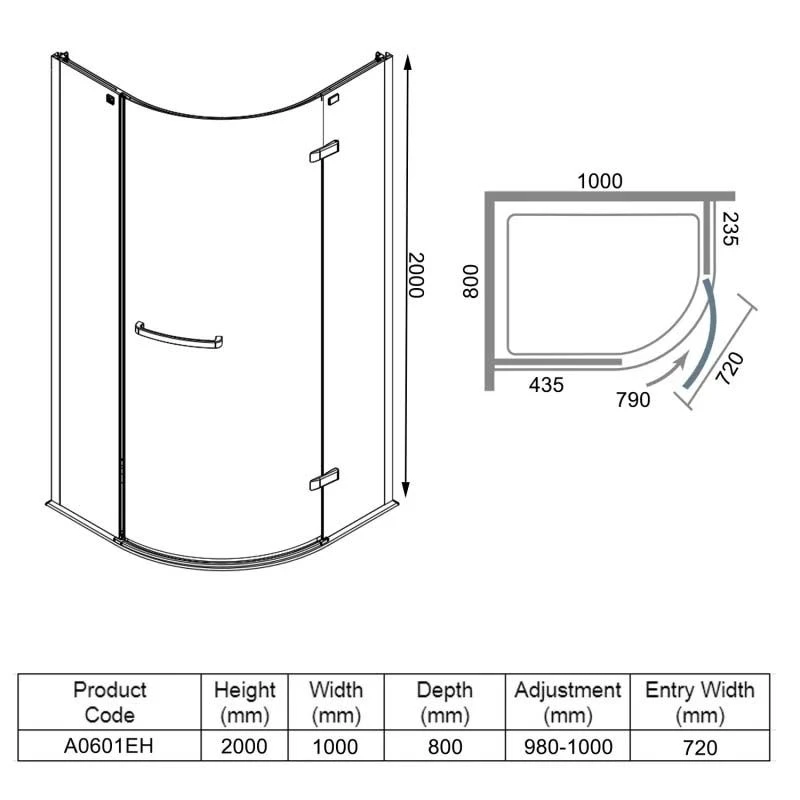 Merlyn 8 Series Frameless 1 Door Offset Quadrant Shower Enclosure 1000 X 800mm - A0601EH 6 Merlyn 8 Series Frameless 1 Door Offset Quadrant Shower Enclosure 1000 X 800mm - A0601EH - Image 4