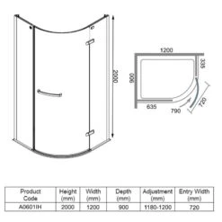 Merlyn 8 Series Frameless 1 Door Offset Quadrant Shower Enclosure 1200mm X 900mm - A0601IH -Bliss Bath Shop merlyn a0601ih dimensions