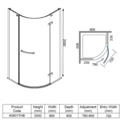 Merlyn 8 Series Frameless 1 Door Quadrant Shower Enclosure With Tray 800mm - A0601THB -Bliss Bath Shop merlyn a0601thb dimensions