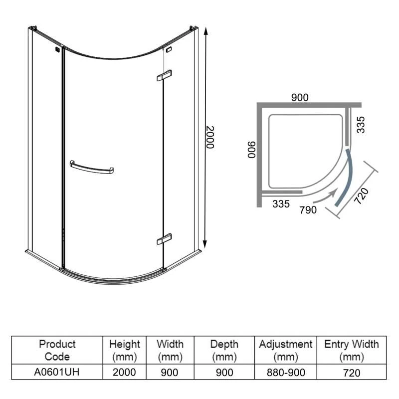 Merlyn 8 Series Frameless 1 Door Quadrant Shower Enclosure 900mm - A0601UH 6 Merlyn 8 Series Frameless 1 Door Quadrant Shower Enclosure 900mm - A0601UH - Image 4