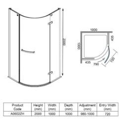 Merlyn 8 Series Frameless 1 Door Quadrant Shower Enclosure 1000mm - A0602ZH -Bliss Bath Shop merlyn a0602zh dimensions