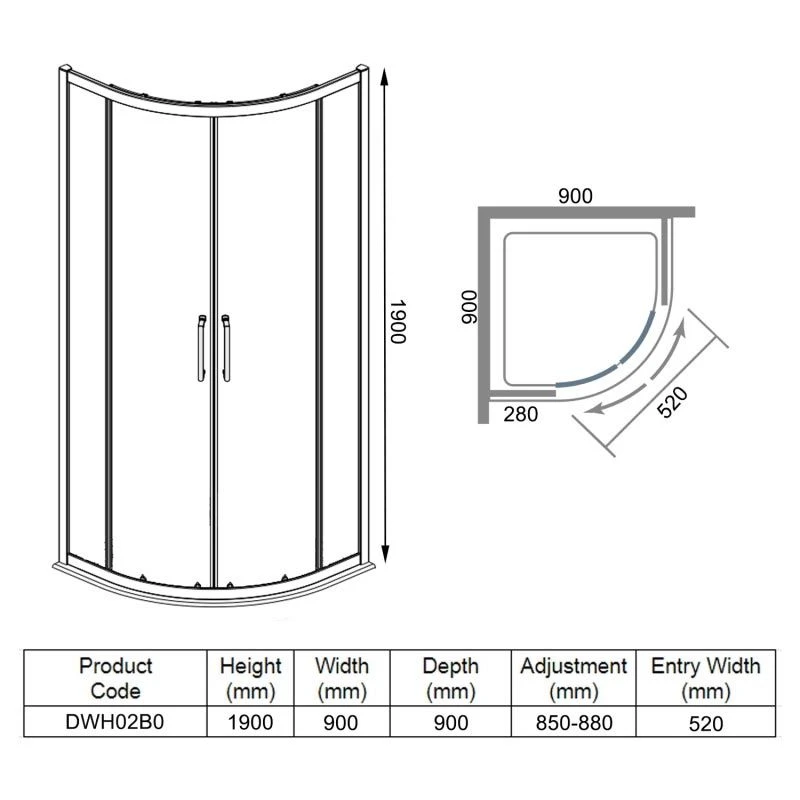 Merlyn Ionic Essence Framed 2 Door Quadrant Shower Enclosure 900mm - DWH02BO 4 Merlyn Ionic Essence Framed 2 Door Quadrant Shower Enclosure 900mm - DWH02BO - Image 2