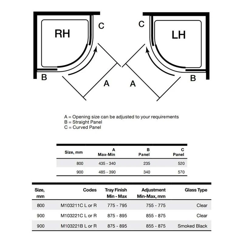 Merlyn 10 Series 1 Door Quadrant Shower Enclosure Left Hand 800mm - M103211CL 6 Merlyn 10 Series 1 Door Quadrant Shower Enclosure Left Hand 800mm - M103211CL - Image 4