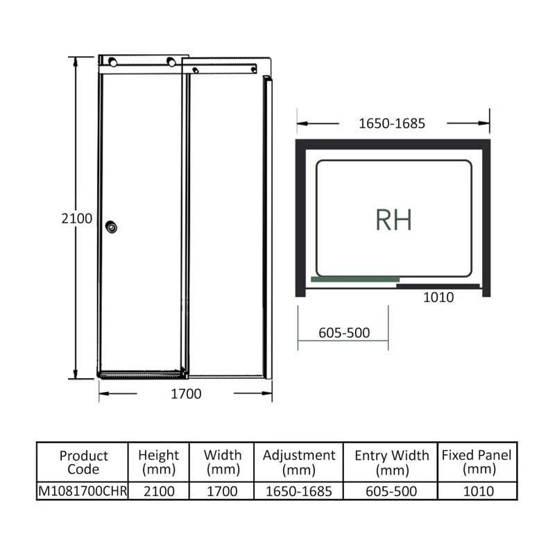 Merlyn 10 Series Sliding Shower Door Right Hand 1700mm - M1081700CHR 8 Merlyn 10 Series Sliding Shower Door Right Hand 1700mm - M1081700CHR - Image 6