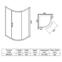 Merlyn 8 Series 1 Door Quadrant Shower Enclosure 900mm - M83225 -Bliss Bath Shop merlyn m83225 dimensions