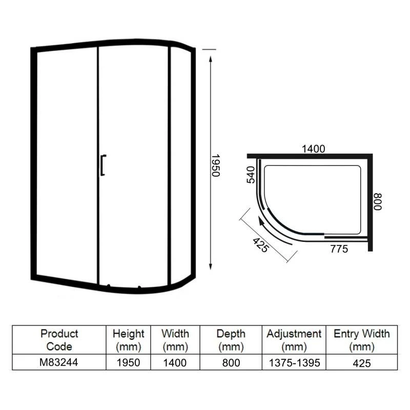 Merlyn 8 Series 1 Door Offset Quadrant Shower Enclosure 1400 X 800mm - M83244 4 Merlyn 8 Series 1 Door Offset Quadrant Shower Enclosure 1400 X 800mm - M83244 - Image 2