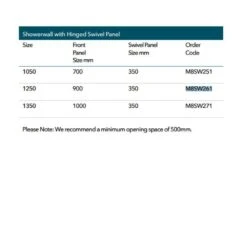 Merlyn 8 Series Showerwall With Hinged Swivel Panel 1050mm - M8SW251 -Bliss Bath Shop merlyn m8sw dimesnions