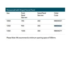 Merlyn 8 Series Showerwall With Hinged Swivel Panel 1250mm - M8SW261 -Bliss Bath Shop merlyn m8sw dimesnions 1
