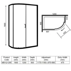 Merlyn MBOX 1 Door Offset Quadrant Shower Enclosure 1200 X 900mm - MB1Q1290 11 Merlyn MBOX 1 Door Offset Quadrant Shower Enclosure 1200 X 900mm - MB1Q1290 -Bliss Bath Shop merlyn mbox 1 door offset quadrant shower enclosure dimensions 1
