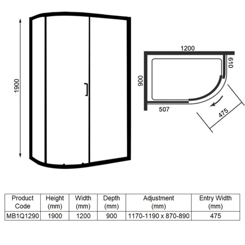 Merlyn MBOX 1 Door Offset Quadrant Shower Enclosure 1200 X 900mm - MB1Q1290 7 Merlyn MBOX 1 Door Offset Quadrant Shower Enclosure 1200 X 900mm - MB1Q1290 - Image 5