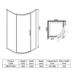 Merlyn MBOX 1 Door Quadrant Shower Enclosure 1000mm - MB1Q1000 -Bliss Bath Shop merlyn mbox 1 door quadrant shower enclosure dimensions mb1q1000