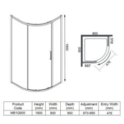 Merlyn MBOX 1 Door Quadrant Shower Enclosure 900mm - MB1Q900 -Bliss Bath Shop merlyn mbox 1 door quadrant shower enclosure dimensions mb1q900