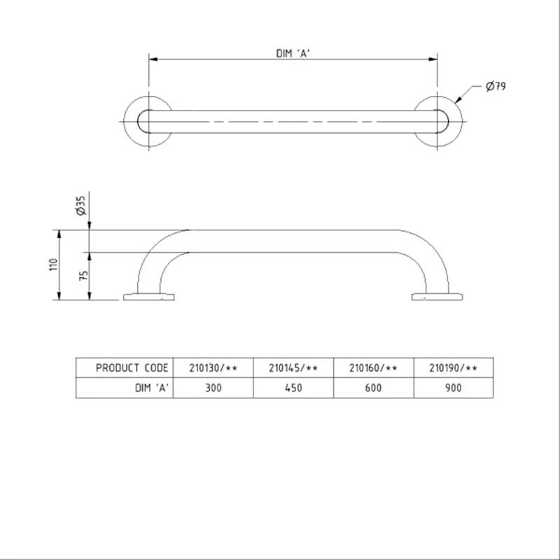 Nyma Care Grab Rail With Concealed Fixings - 600mm - Stainless Steel - Dark Blue - 210160/DB 4 Nyma Care Grab Rail With Concealed Fixings - 600mm - Stainless Steel - Dark Blue - 210160/DB - Image 2
