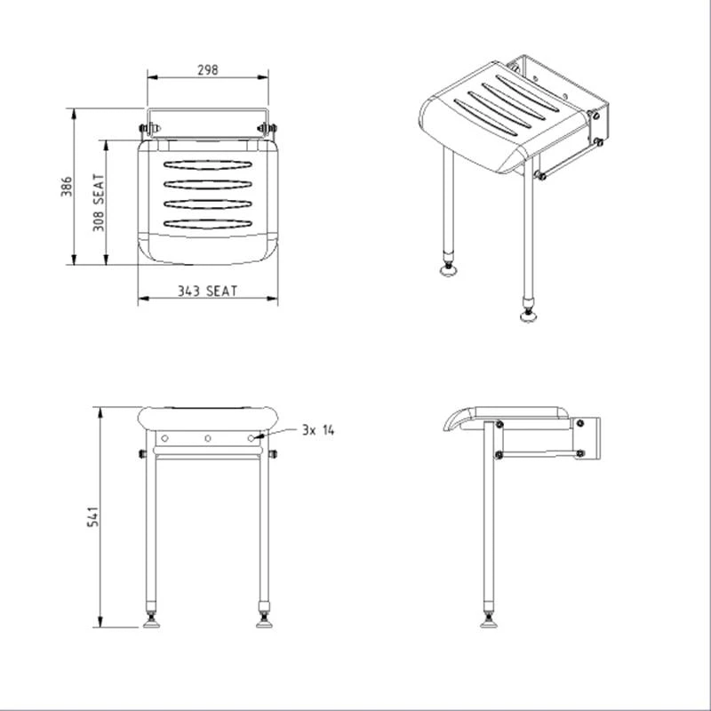 Nyma Pro Wall Mounted Compact Hinged Shower Seat With Legs & Padded Seat - White - 214/WH 4 Nyma Pro Wall Mounted Compact Hinged Shower Seat With Legs & Padded Seat - White - 214/WH - Image 2
