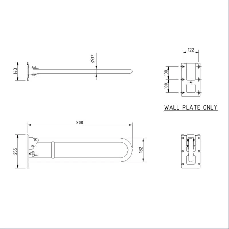 Nyma Care Removable Hinged Rail - 800mm - Stainless Steel - White - 240380/WH 4 Nyma Care Removable Hinged Rail - 800mm - Stainless Steel - White - 240380/WH - Image 2