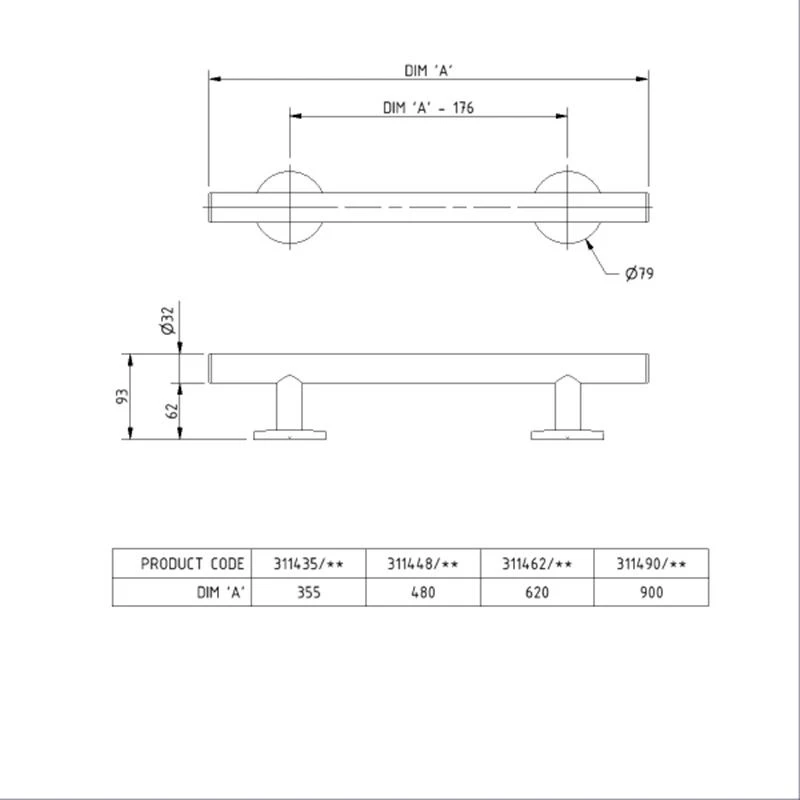 Nyma Style Luxury Straight Grab Rail With Concealed Fixings - 900mm - Satin Stainless Steel - 311490/SS 4 Nyma Style Luxury Straight Grab Rail With Concealed Fixings - 900mm - Satin Stainless Steel - 311490/SS - Image 2