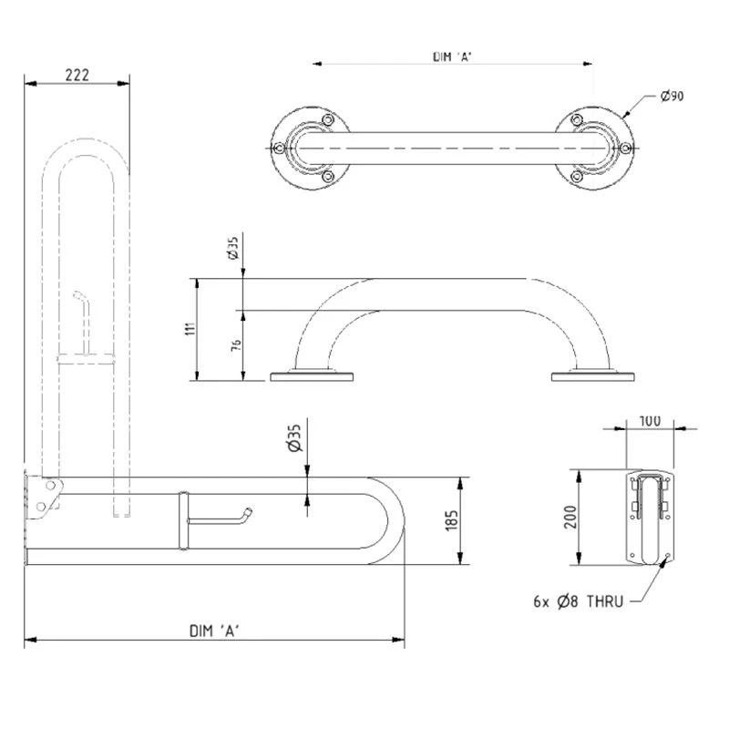 Nyma Pro Rail Only Doc M Pack For Toilet With Exposed Fixings - Steel - Grey - BCCDMT-0/GY 4 Nyma Pro Rail Only Doc M Pack For Toilet With Exposed Fixings - Steel - Grey - BCCDMT-0/GY - Image 2