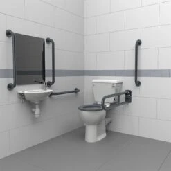 Nyma Care Close Coupled Doc M Pack For Toilet With Lockable Cistern Lid & Concealed Fixings - Steel - Dark Grey - DM200KC/LC/DG