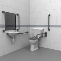 Nyma Care Close Coupled Doc M Pack For Toilet With Lockable Cistern Lid & Concealed Fixings - Steel - Grey - DM200KC/LC/GY