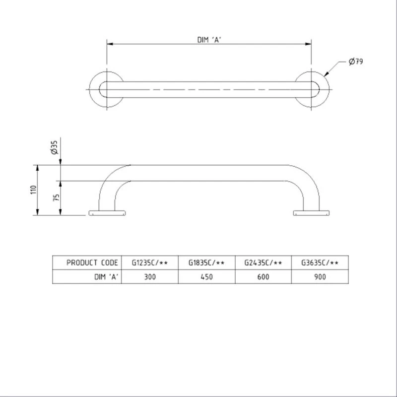 Nyma Pro Round Flange Grab Rail With Concealed Fixings - 455mm - Steel - Dark Blue - G1835C/DB 4 Nyma Pro Round Flange Grab Rail With Concealed Fixings - 455mm - Steel - Dark Blue - G1835C/DB - Image 2