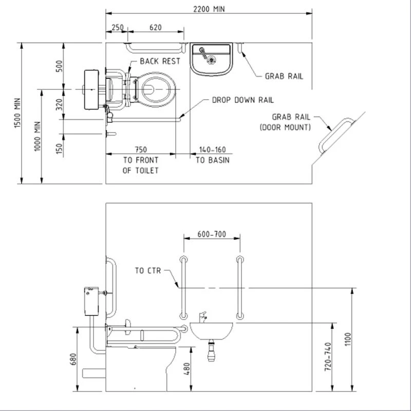 Nyma Care Premium Rimless Right Handed Back To Wall Doc M Pack For Toilet - Stainless Steel - Grey - NY02-DM-33002-GY 4 Nyma Care Premium Rimless Right Handed Back To Wall Doc M Pack For Toilet - Stainless Steel - Grey - NY02-DM-33002-GY - Image 2