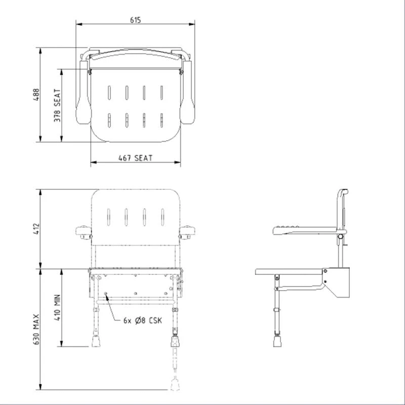 Nyma Care Premium Wall Mounted Shower Seat With Legs, Back & Arms - White - SB-071/WH 4 Nyma Care Premium Wall Mounted Shower Seat With Legs, Back & Arms - White - SB-071/WH - Image 2