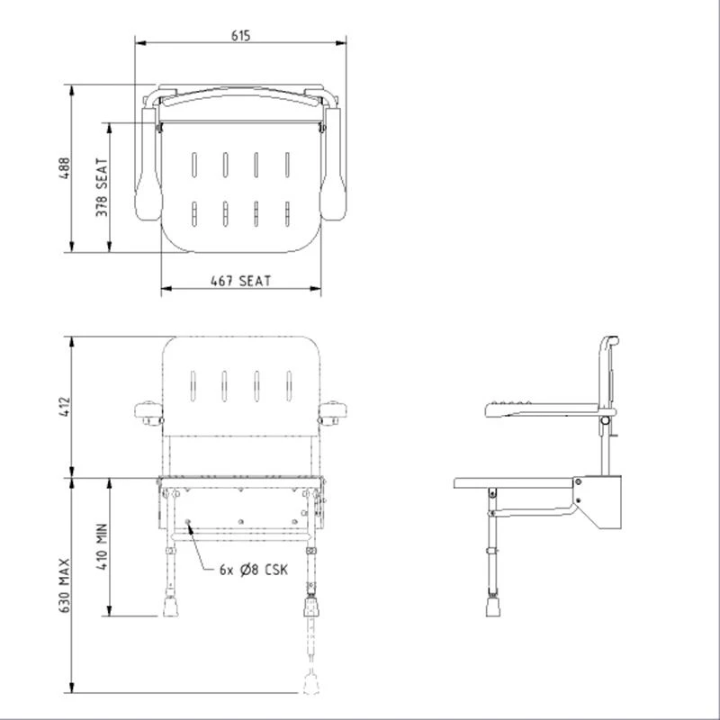 Nyma Care Premium Wall Mounted Shower Padded Seat With Legs, Arms & Back - Dark Blue - SB-081/DB 4 Nyma Care Premium Wall Mounted Shower Padded Seat With Legs, Arms & Back - Dark Blue - SB-081/DB - Image 2