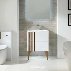 Calypso Novoli 600 Wall Hung Vanity Unit - Opal White - 4522 7 Calypso Novoli 600 Wall Hung Vanity Unit - Opal White - 4522 -Bliss Bath Shop op lf 1