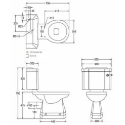 Burlington Close Coupled WC Pan With Horizontal Outlet - P5 -Bliss Bath Shop p5 dimensions