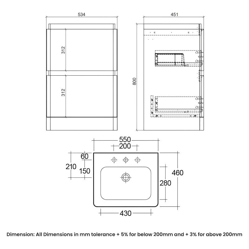 RAK Ceramics Resort Floor Standing 550mm Basin Unit - White - RAKRSTFSU55600 4 RAK Ceramics Resort Floor Standing 550mm Basin Unit - White - RAKRSTFSU55600 - Image 2