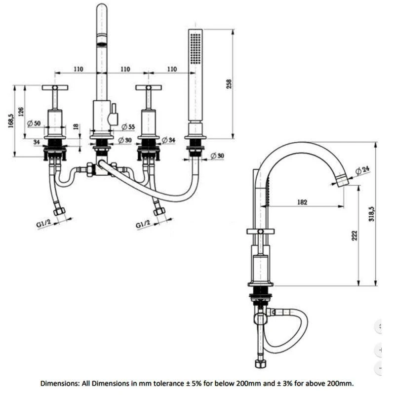 RAK Ceramics Ella 4 Hole Deck Mounted Bath Shower Mixer - Chrome - RAKELL3013 4 RAK Ceramics Ella 4 Hole Deck Mounted Bath Shower Mixer - Chrome - RAKELL3013 - Image 2